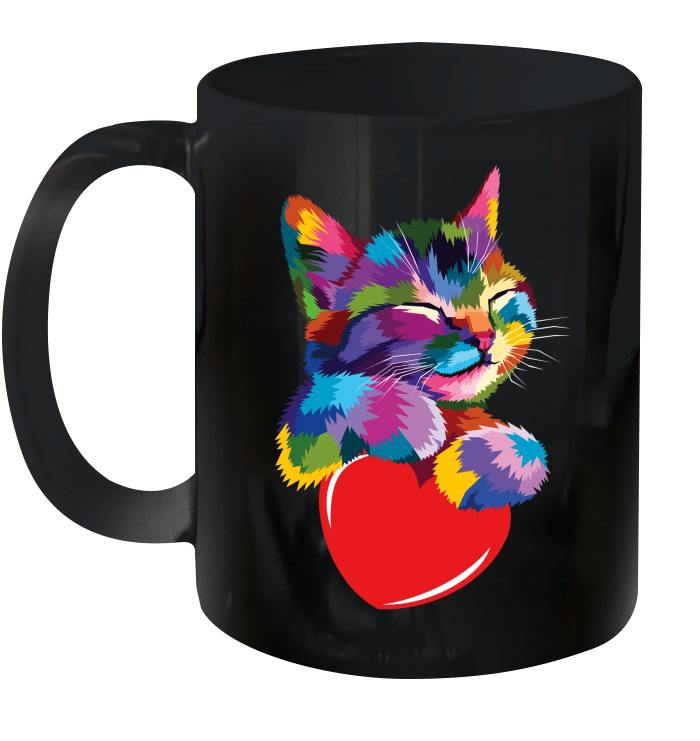 Cute Cat Gift For Kitten Lovers Colorful Art Kitty Adoption Valentine's Day Mug