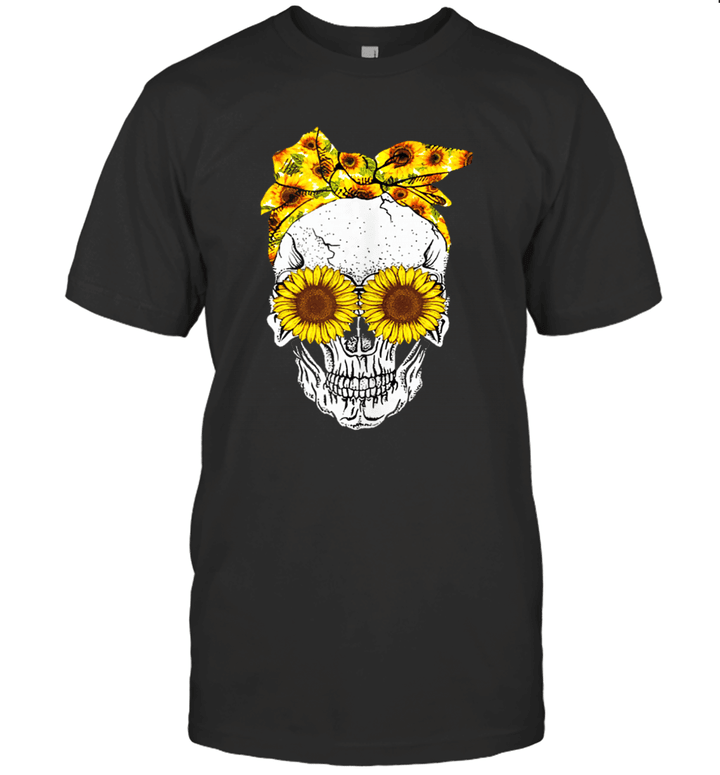 Skull Wears Sunflower Headband Shirt