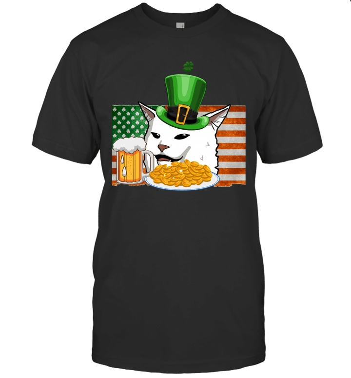 Saint Patricks Confused Cat Meme St Patrick's Day Smudge Shirt