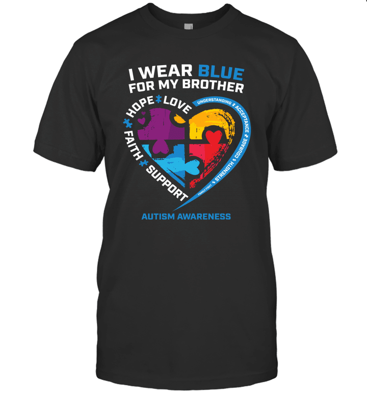 I Wear Blue For My Brother Kids Autism Awareness Sister Boy Shirt