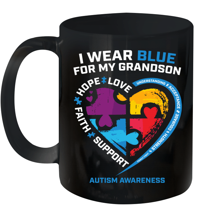 I Wear Blue For My Grandson Autism Awareness Grandparents Mug