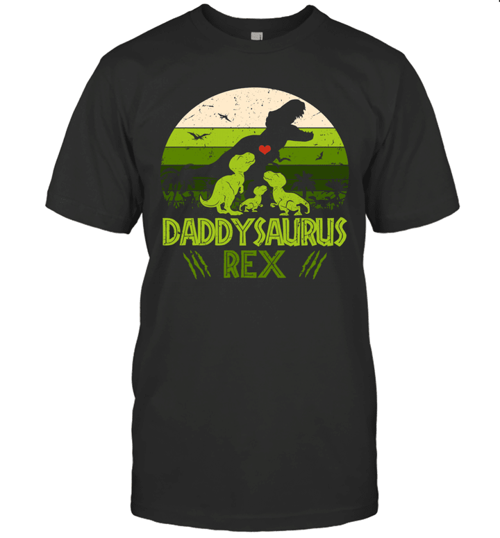 Vintage Retro 3 Kids Daddysaurus Dinosaur Father's Day Gift Shirt