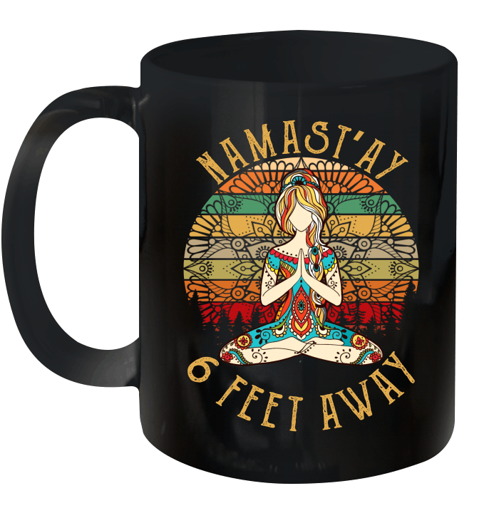 Yoga Namastay 6 Feet Away Vintage Black Mug