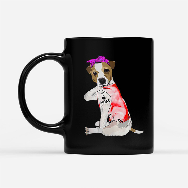 Coffee Mug Gift For Mom Ideas - Women Jack Russell Terrier Dog Tattoo I Love Mom - Black Mug