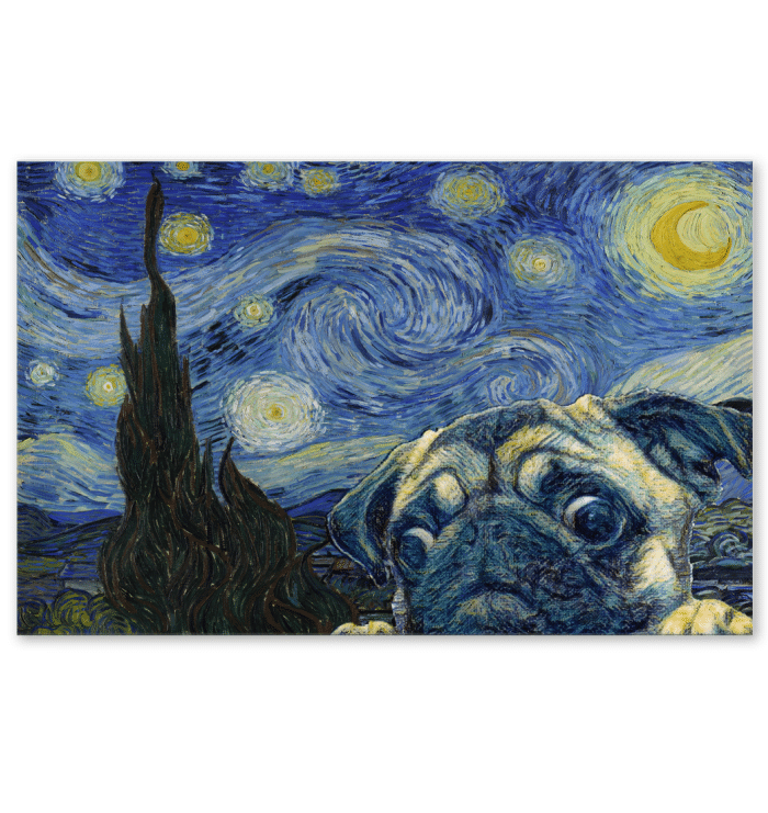 Pug Dog Starry Night Gogh Poster
