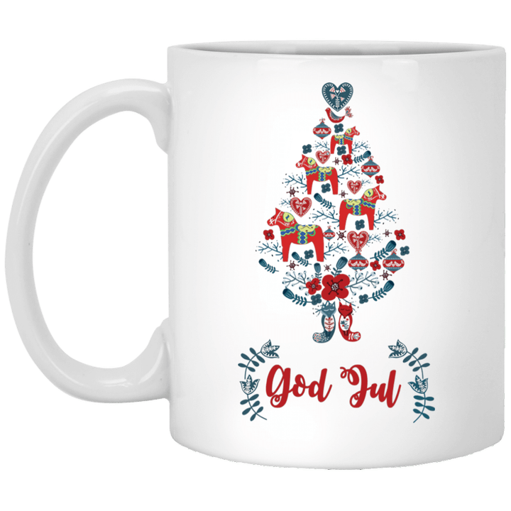 God Jul Dala Horse Tree Swedish Christmas Gifts Mug