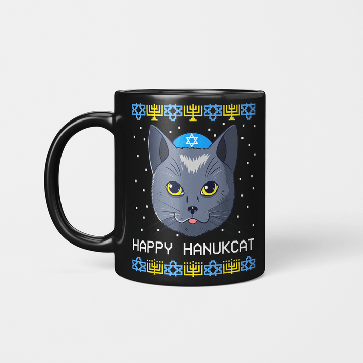 Happy Hanukcat Ugly Hanukkah Sweater Cat Chanukah Jewish Mug