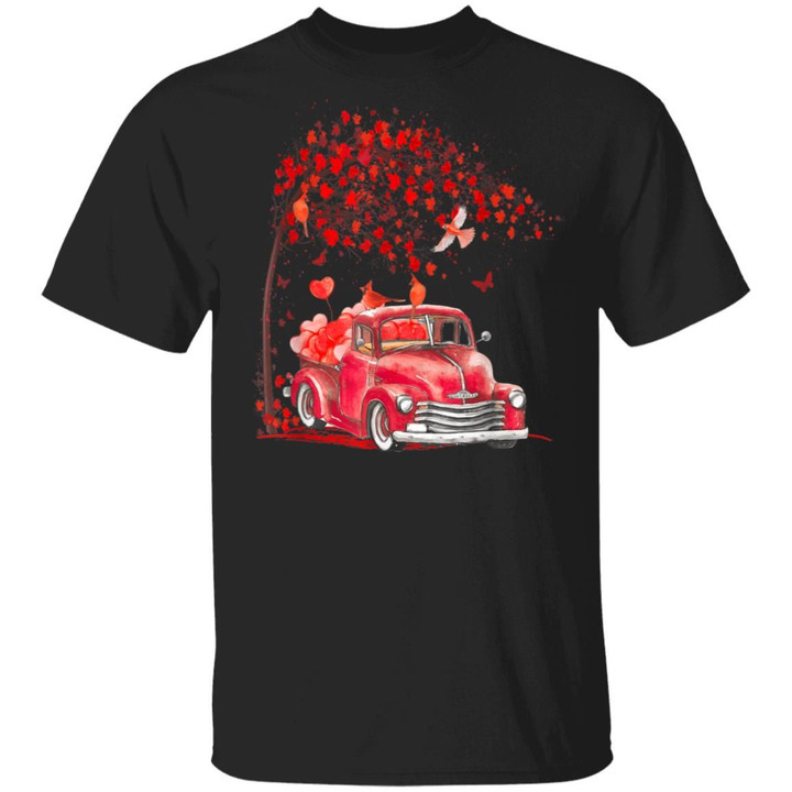 Bird Red Truck Happy Valentines Day Cute Matching Couple T-Shirt