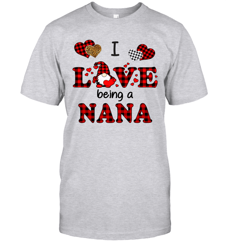 I Love Being A Nana Gnomes Red Plaid Heart Valentine's Day Shirt