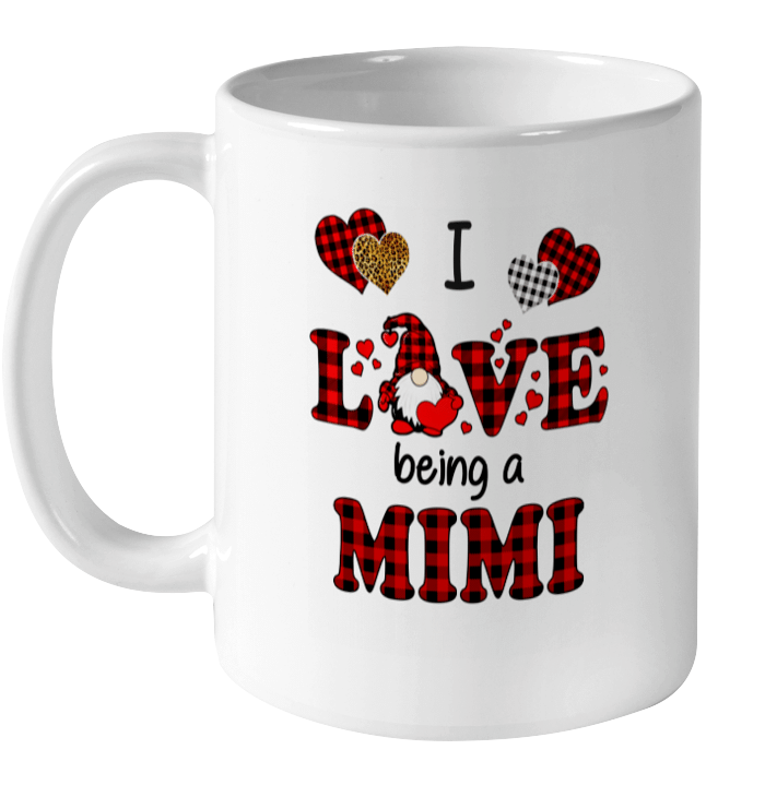 I Love Being A Mimi Gnomes Red Plaid Heart Valentine's Day Mug