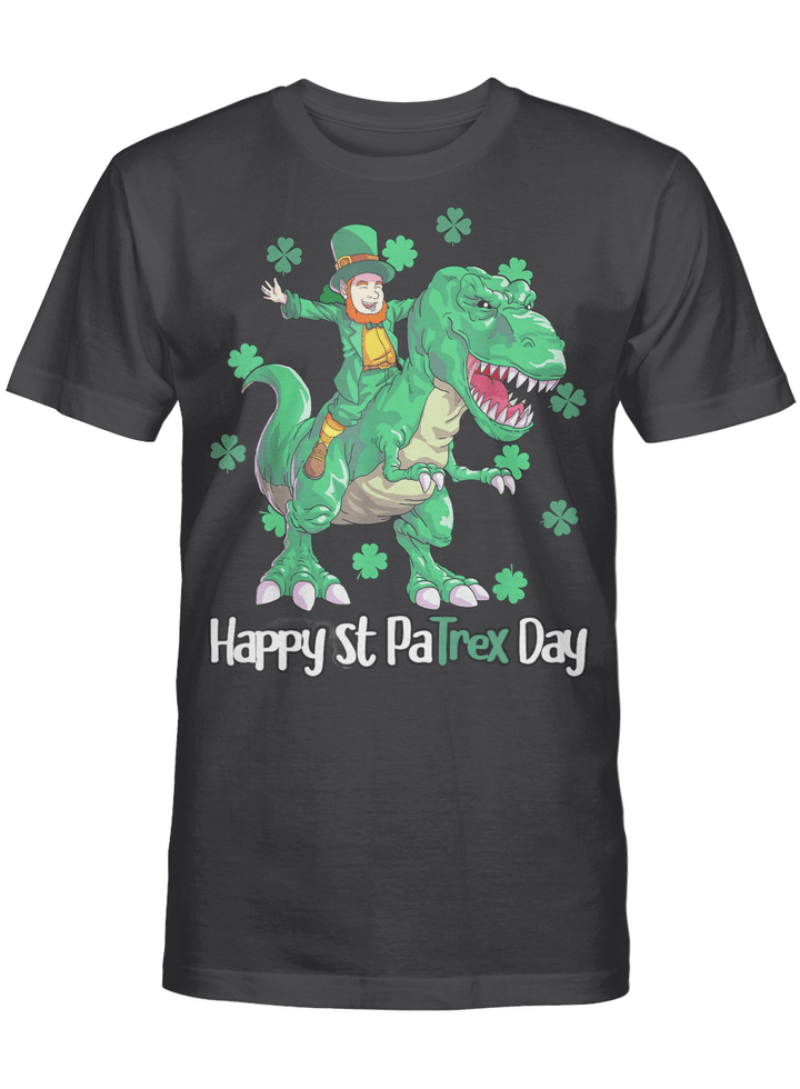 Dino St Patricks Day Shirt Kids Toddler Boys Leprechaun T-Shirt