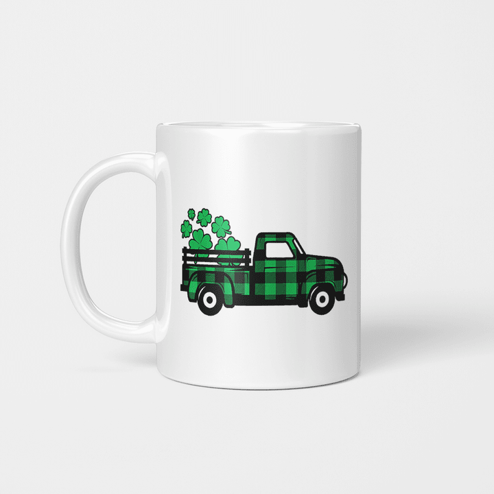Green Buffalo Plaid Shamrock Pickup Truck St. Patrick's Day Gift Mug