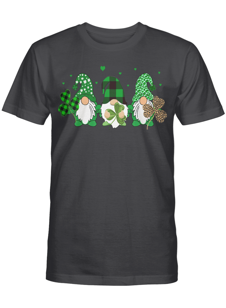 Three Gnomes Holding Shamrock Leopard Plaid St Patrick's Day Shirt