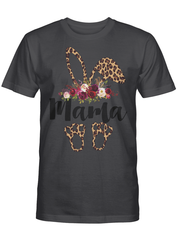 Bunny Easter Mama Leopard Print Shirt Rabbit Funny T-Shirt Mom Graphic Tees Top