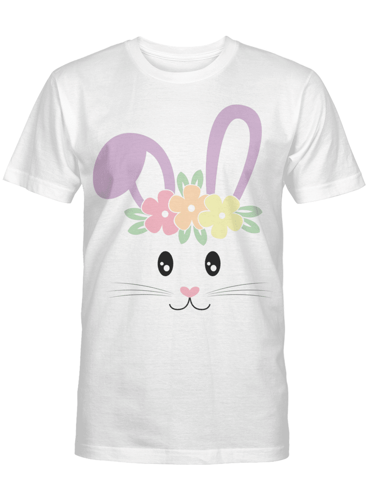 Cute Easter Bunny Face Pastel Tee For Girls