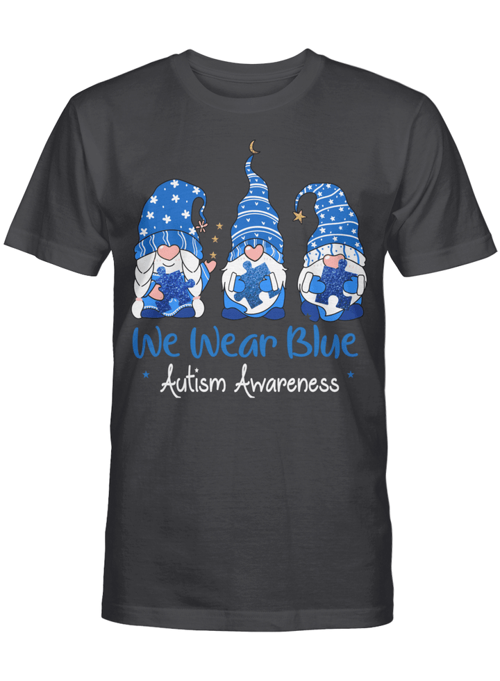 Three Gnomes Holding Blue Puzzle Autism Awareness Shirt