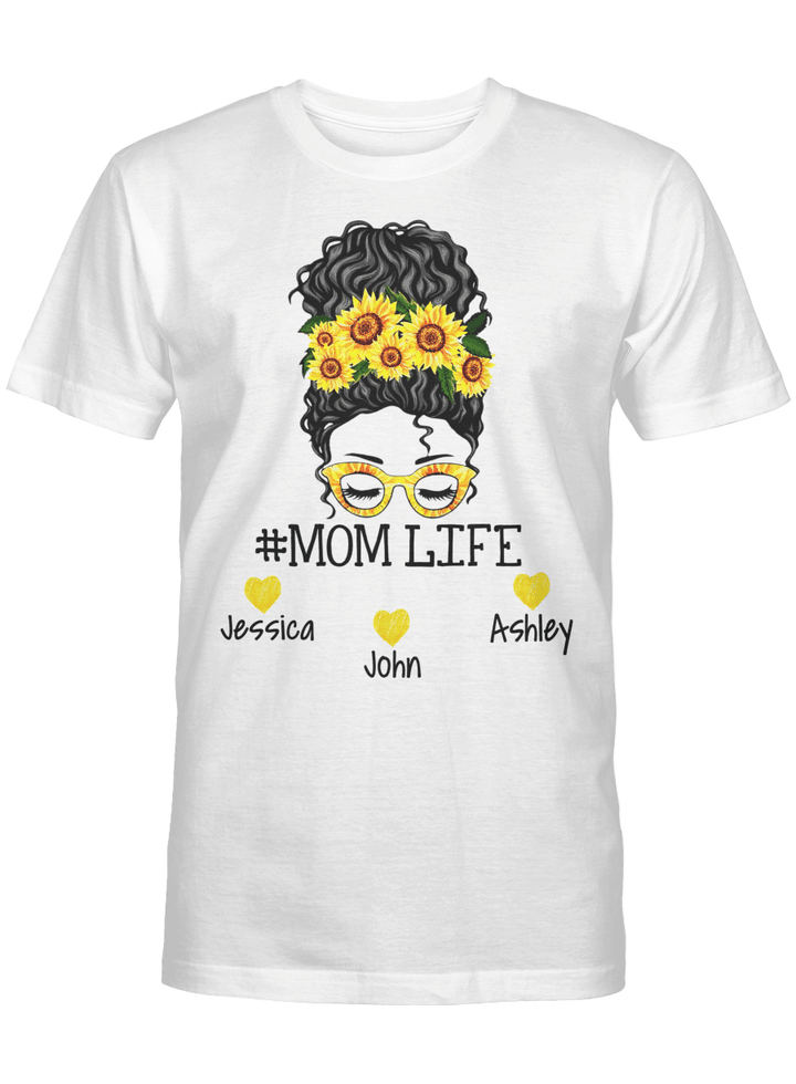 Personalized Mom Life Messy Bun Mother's Day Shirt Giift For Mom