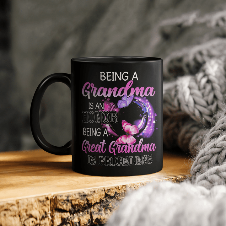 Butterfly Being A Grandma Is An Honor Being A Great Grandma Is Priceless Mug Gift For Mom, Mother's Day Mug