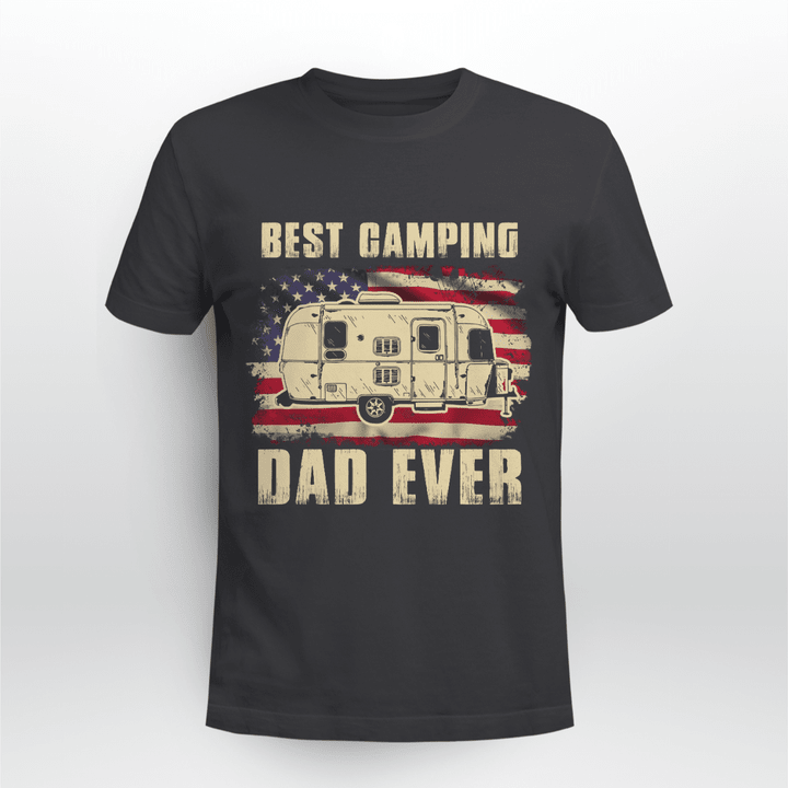Best Camping Dad Ever American Flag Vintage Camper Gift T-Shirt Gift For Dad, Father_s Day T-Shirt