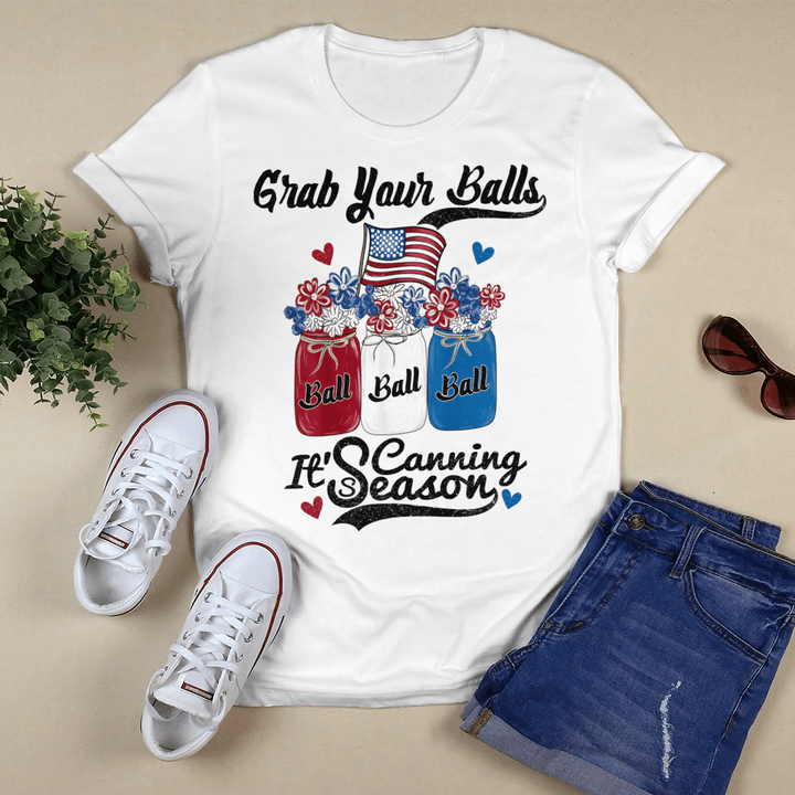 Canning 4th Of July Flag America T-Shirt Balls Flower Jar Shirt