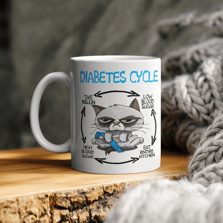 Grumpy Cat Diabetes Cycle Awareness Mug, Diabetes Cycle Awareness Cat Mugs