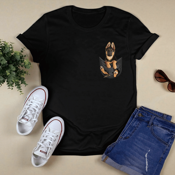 German Shepherd Dog In Pocket In Pocket T-Shirt Dog Lovers Graphic Tee