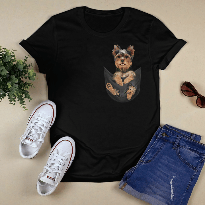 Yorkshire Terrier Dog In Pocket T-Shirt Dog Lovers Graphic Tee