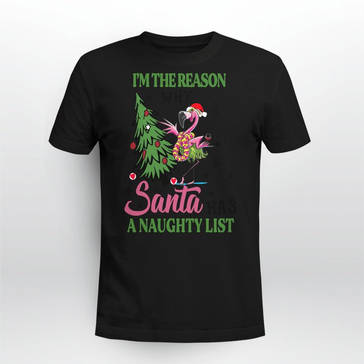 Flamingo I'm The Reason Santa Has A Naughty List Christmas Tree Shirt