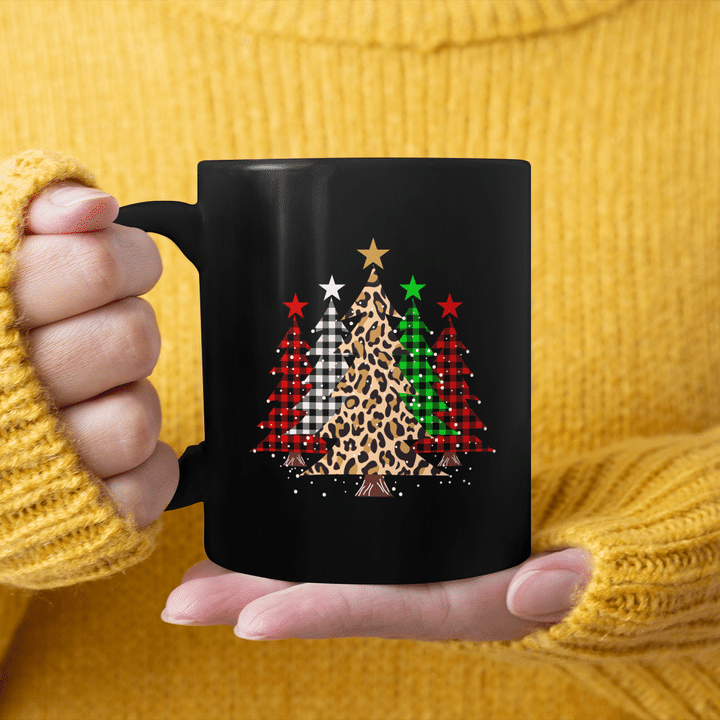Merry Christmas Trees with Buffalo Plaid & Leopard Design Mug