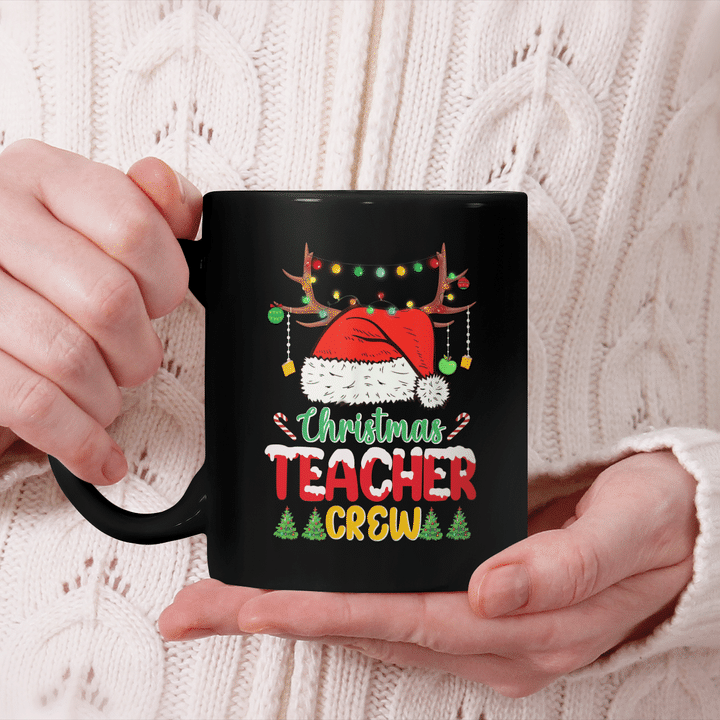 Santa and Reindeer Teacher Crew Merry Christmas Mug Funny Xmas Gift