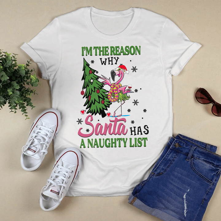 Flamingo I'm The Reason Santa Has A Naughty List Christmas Tree Shirt