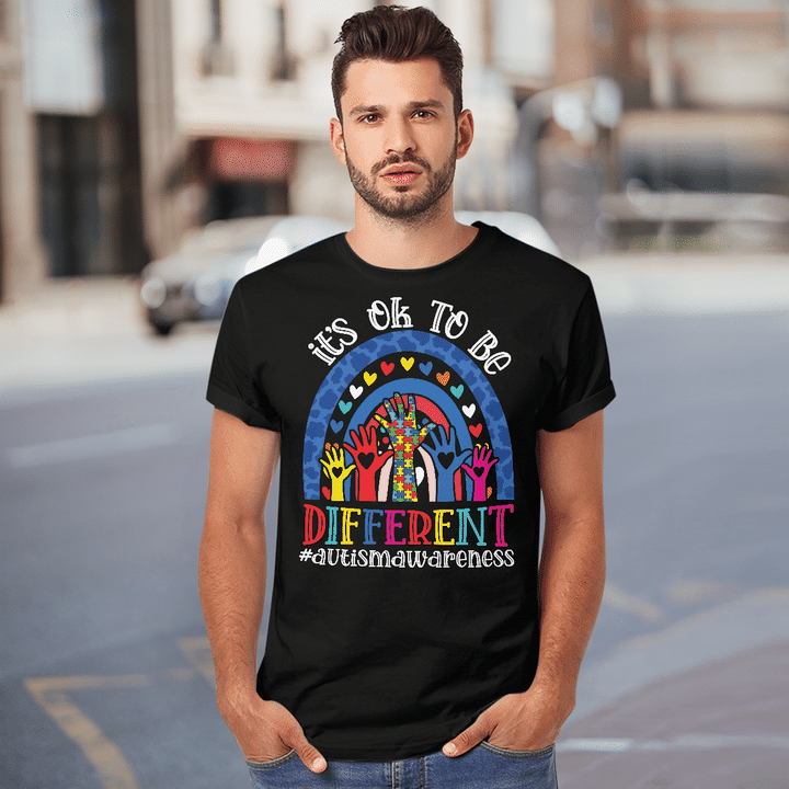 It's Ok To Be Different Autism Awareness Leopard Rainbow Shirt