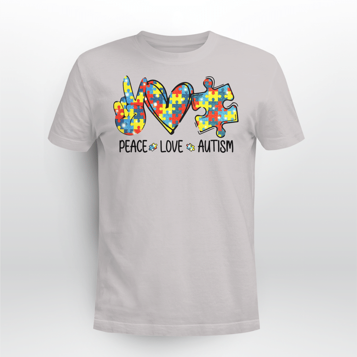 Awesome Autism Awareness Shirt Peace Love Puzzle Pieces Shirt