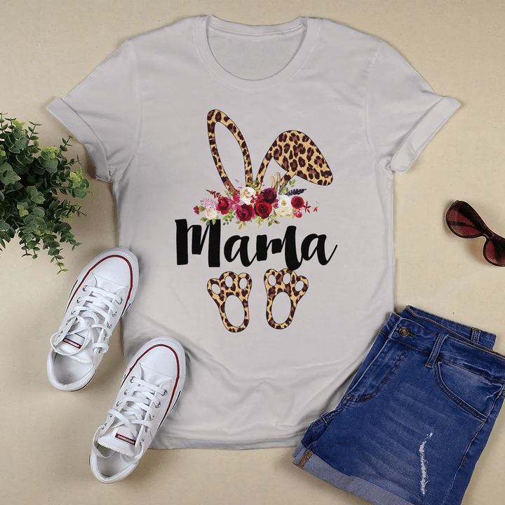 Mama Bunny Leopard Print Floral Matching Family Easter Mom Shirt