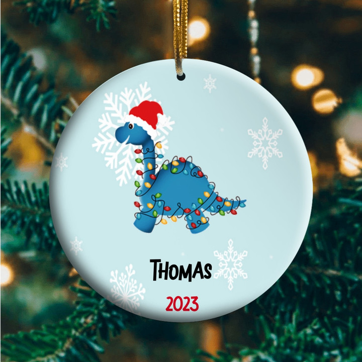 Christmas Dinosaur Personalized Ornament - Custom Name Kid Christmas Gift