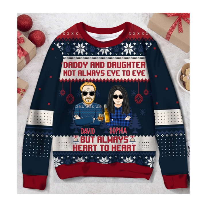 Personalized Custom Father & Daughter Ugly Christmas Sweater – Gift Idea For Daughter/ Dad – Asshole Dad And Smartass Daughter Best Friends For Life
