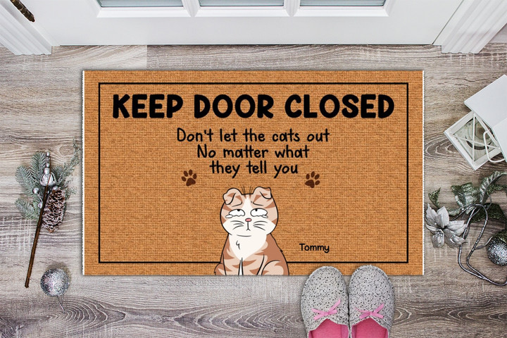 Keep Door Closed Personalized Doormat - Best Gift For Cat Lovers