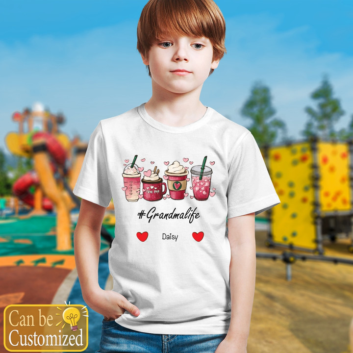 Valentine’s Day Coffee Grandma life With Grandkids Name Personalized T-Shirt, Sweatshirt