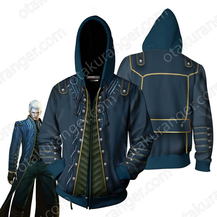 Devil May Cry Vergil Cosplay Zip Up Hoodie Jacket