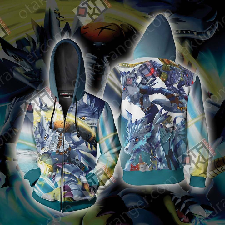 Digimon Garurumon And Yamato Zip Up Hoodie Jacket