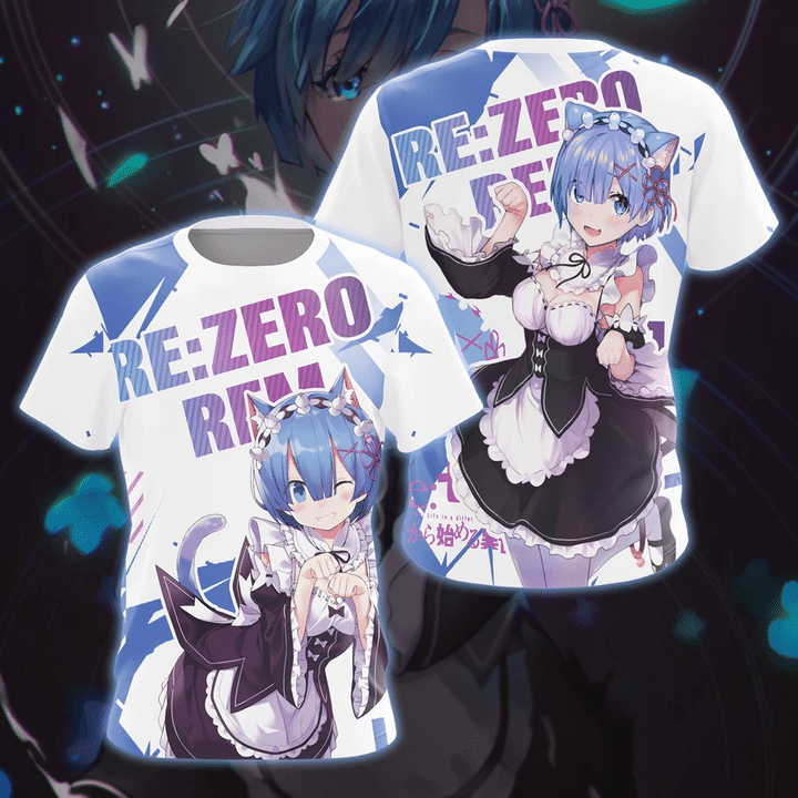 Rem Re:Zero All Over Print T-shirt Zip Hoodie Pullover Hoodie