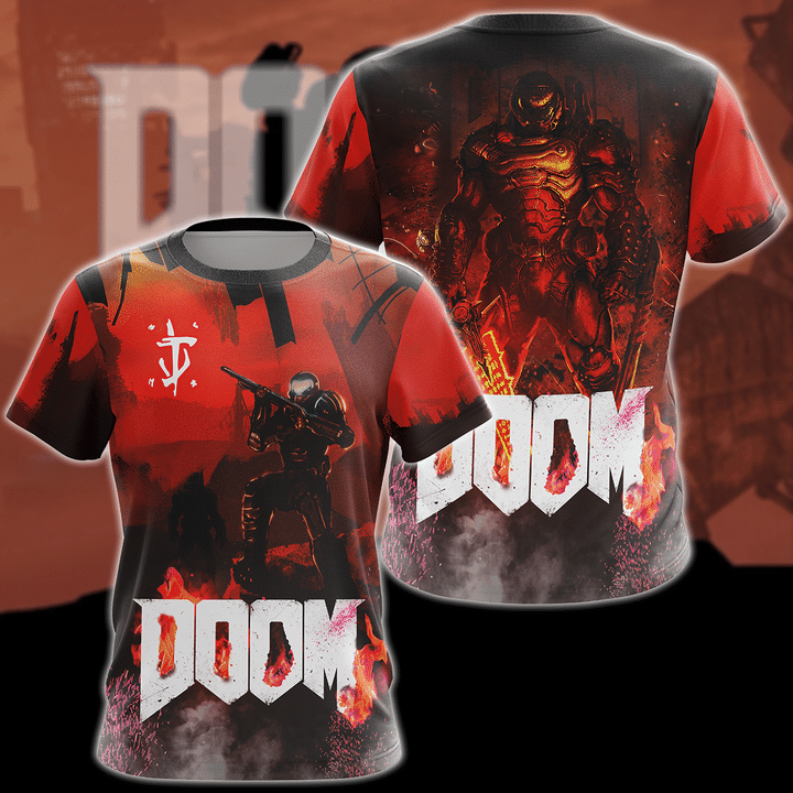 Doom Video Game 3D All Over Print T-shirt Tank Top Zip Hoodie Pullover Hoodie Hawaiian Shirt Beach Shorts Jogger