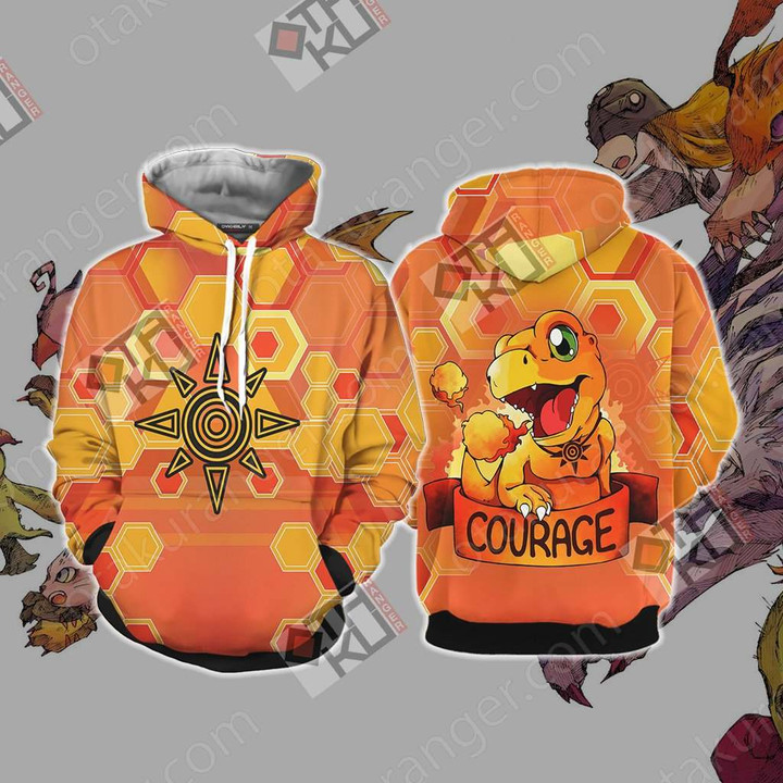 Digimon - The Crest Of Courage Unisex 3D Hoodie
