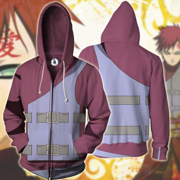 Naruto Gaara Cosplay Zip Up Hoodie Jacket