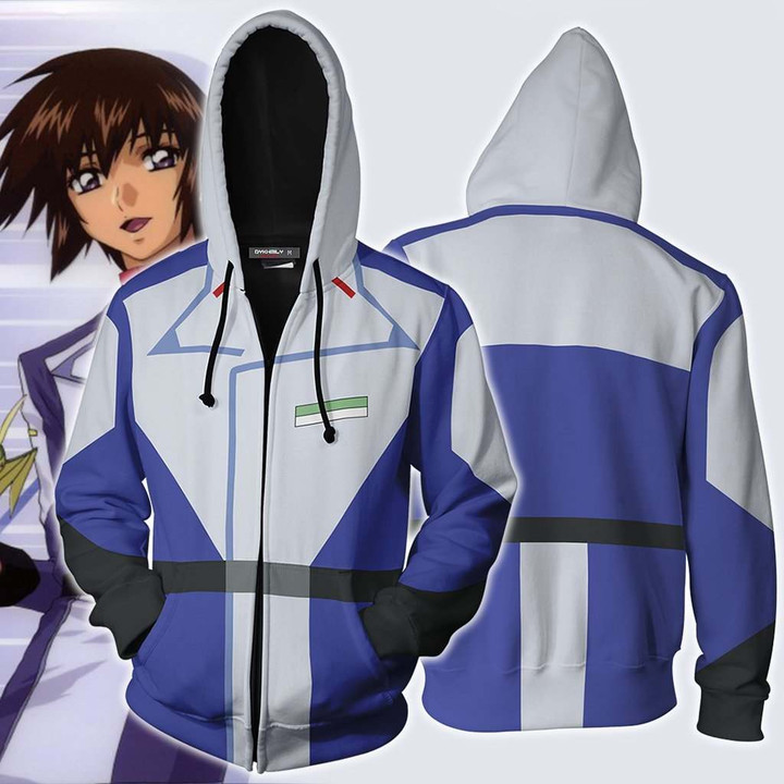 Mobile Suit Gundam Kira Yamato Cosplay Zip Up Hoodie Jacket