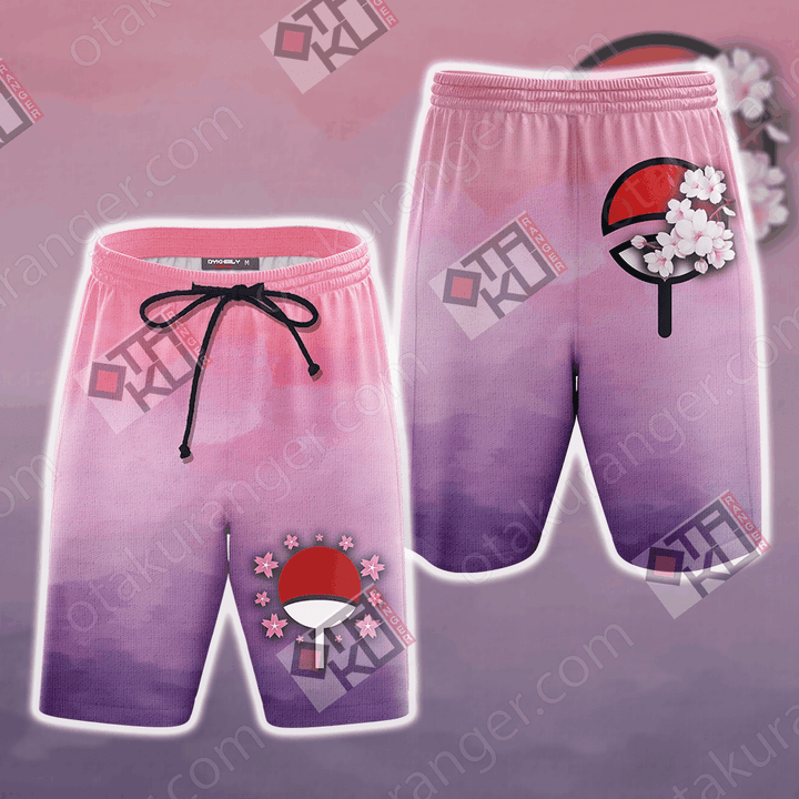 Naruto Sakura and Sasuke Symbol Unisex 3D Beach Shorts