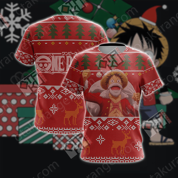 One Piece - Luffy Christmas Style Unisex 3D T-shirt