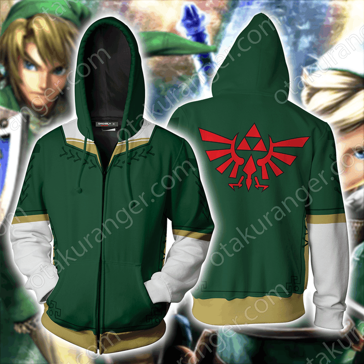 The Legend of Zelda Link Green And Dark Cosplay Zip Up Hoodie Jacket