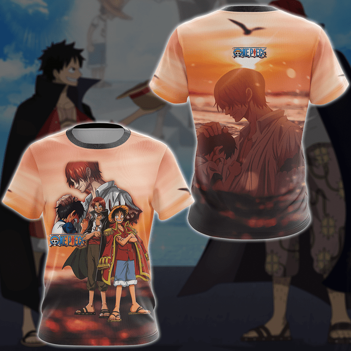 One Piece Luffy x Shanks Anime Manga 3D All Over Print T-shirt Tank Top Zip Hoodie Pullover Hoodie Hawaiian Shirt Beach Shorts Jogger