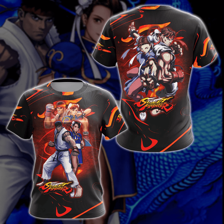 Street Fighter: Ryu & Chun-Li Video Game 3D All Over Printed T-shirt Tank Top Zip Hoodie Pullover Hoodie Hawaiian Shirt Beach Shorts Jogger